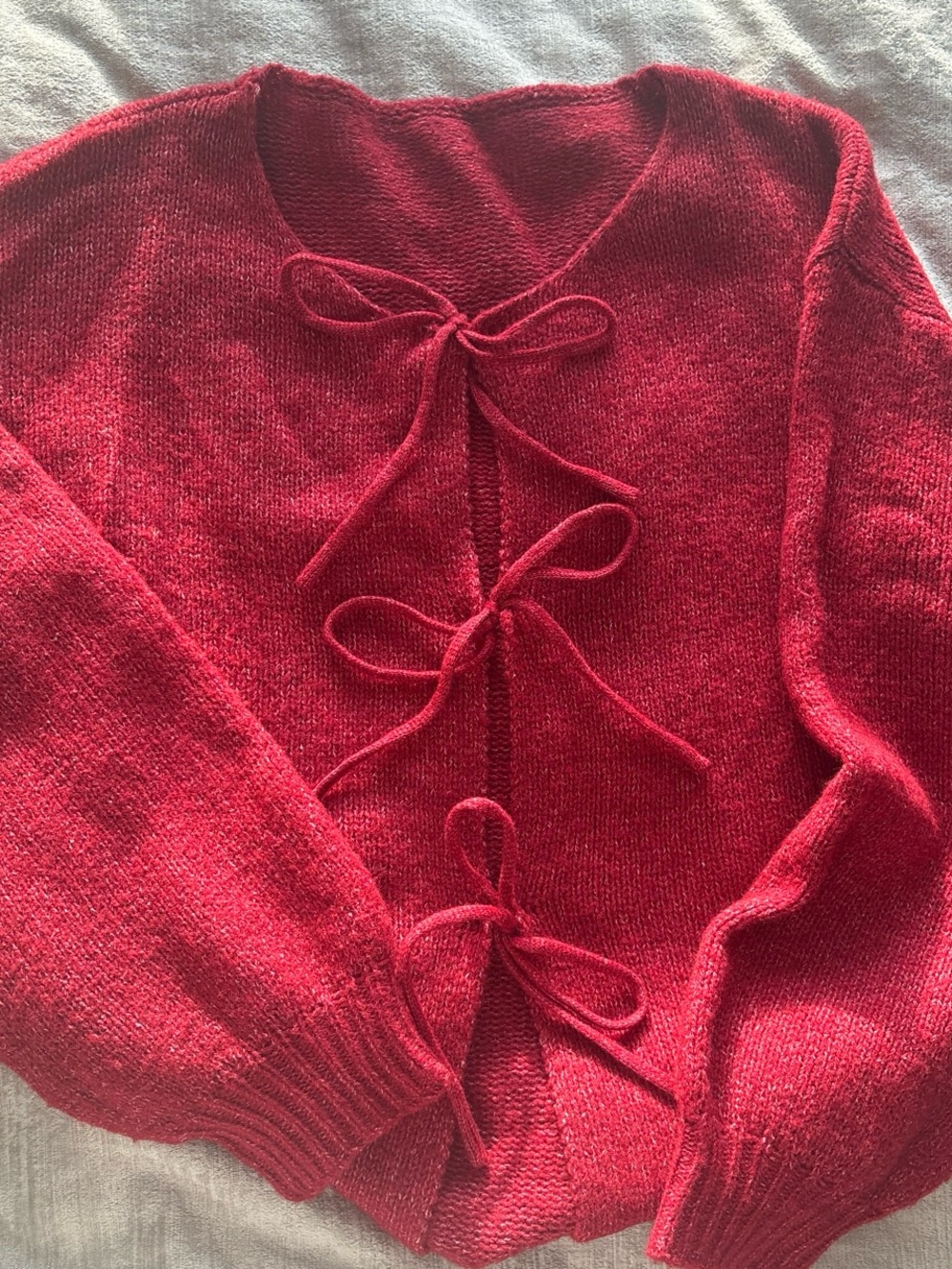 Red Tie-Front Womens Sweater
